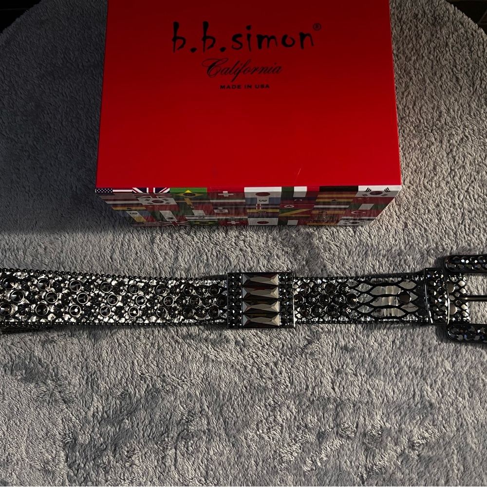 B.B. Simon Black and Silver Crystal Belt - Picture 3 of 5